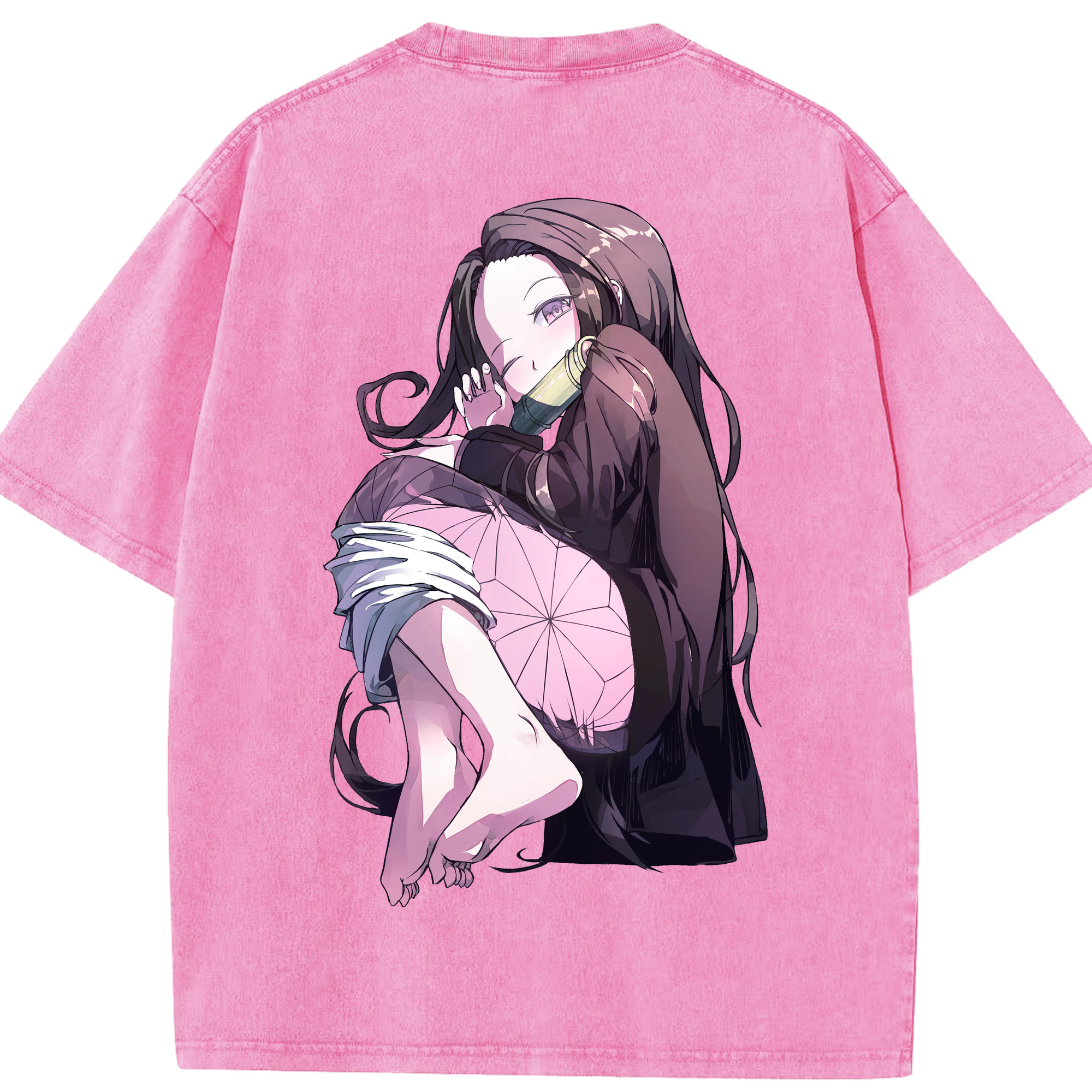（画像用） 鬼滅の刃（きめつのやいば）竈門 禰󠄀豆子／かまど ねずこ Kamado Nezuko 綿100% ヴィンテージ風 半袖Tシャツ（背面プリント）